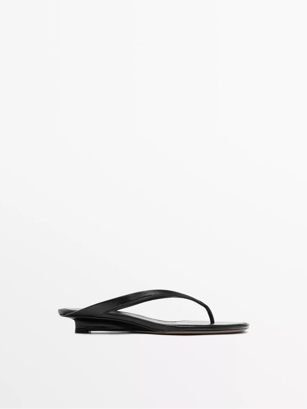 Massimo Dutti Black Leather Thong Sandal - Women